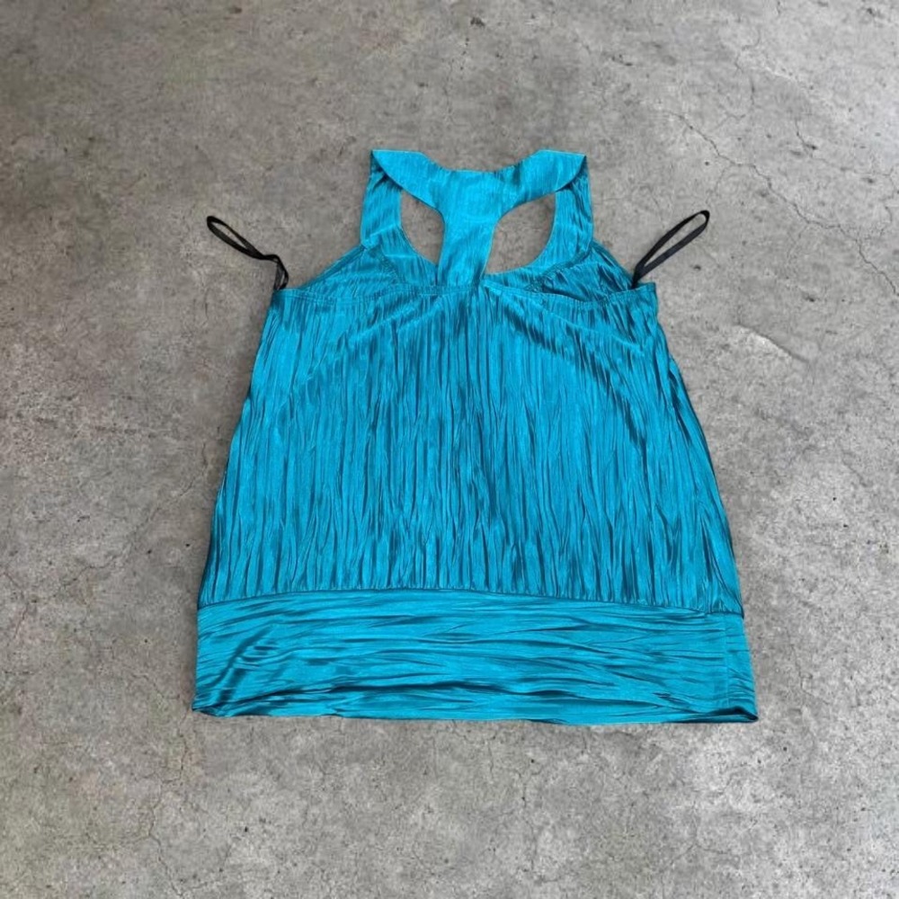 y2k turquoise dark teal satin textured tank top small - Picture 7 of 7